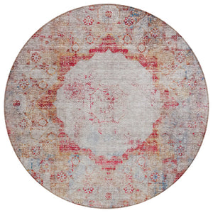 HomeRoots 5' Timeless Oriental Washable Area Rug in Red, Gray, and Blue for Indoor/Outdoor Elegance 8' Round 581157