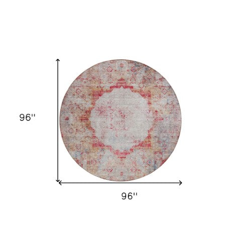 Homeroots 3' Gray Charcoal And Silver Oriental Washable Area Rug For Indoor Or Outdoor Spaces, Durable Design 8' Round Polyester 581157