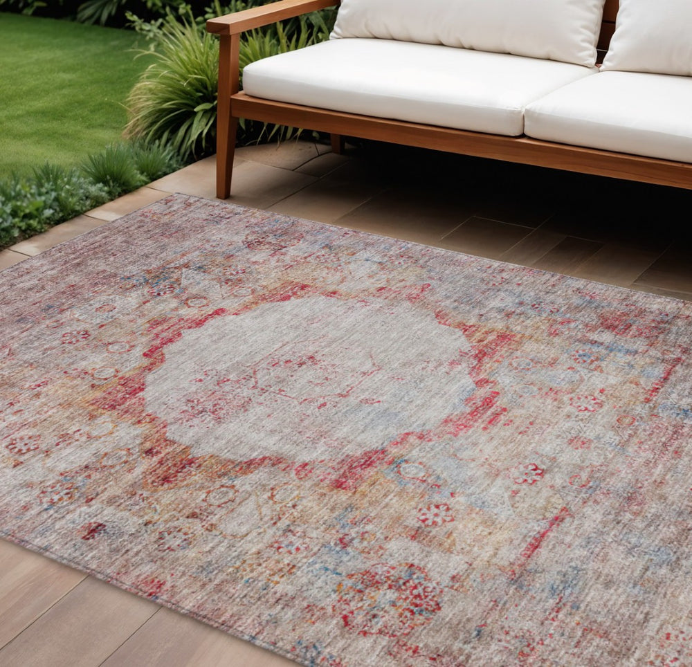 HomeRoots 5' Timeless Oriental Washable Area Rug in Red, Gray, and Blue for Indoor/Outdoor Elegance 8' X 10' 581158