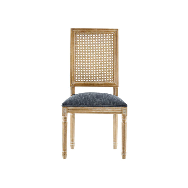 English Elm [set of 2] French Provincial Rubberwood Dining Chairs with Cane Back and Fluted Legs Blue Gray N767P375346U