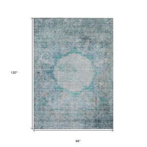 Homeroots 3' Gray Charcoal And Silver Oriental Washable Area Rug For Indoor Or Outdoor Spaces, Durable Design 8' X 10' Polyester 581164