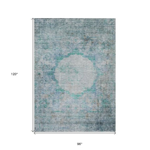 Homeroots 3' Gray Charcoal And Silver Oriental Washable Area Rug For Indoor Or Outdoor Spaces, Durable Design 8' X 10' Polyester 581164