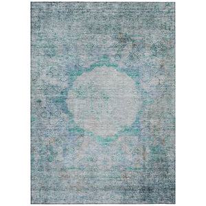 HomeRoots 5' Teal Blue Aqua and Gray Oriental Area Rug - Durable, Washable, Indoor/Outdoor Design for All Spaces 8' X 10' 581164
