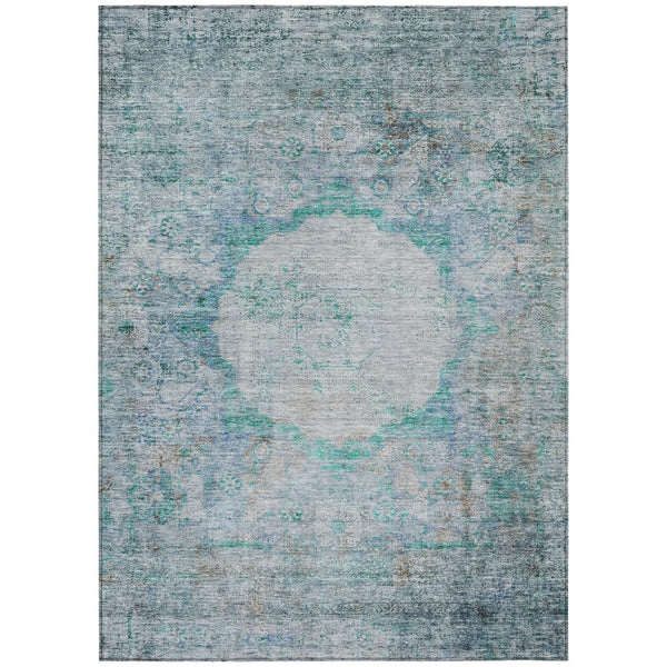 HomeRoots 9' Teal Blue Aqua and Gray Oriental Area Rug - Durable, Washable Design for Indoor & Outdoor Use 9' X 12' 581165