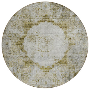 HomeRoots 5' Timeless Taupe Brown and Gray Oriental Area Rug - Washable, Durable Design for Indoor and Outdoor Use 8' Round 581169
