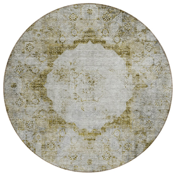HomeRoots 5' Timeless Taupe Brown and Gray Oriental Area Rug - Washable, Durable Design for Indoor and Outdoor Use 8' Round 581169
