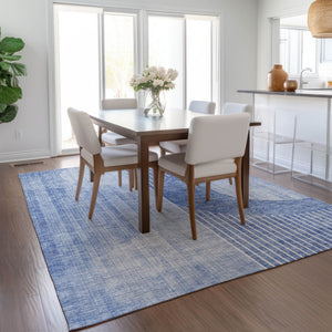 Homeroots 3' Stylish Denim Blue & Sky Blue Geometric Washable Indoor Outdoor Area Rug For Versatile Spaces 8' X 10' Polyester 581176