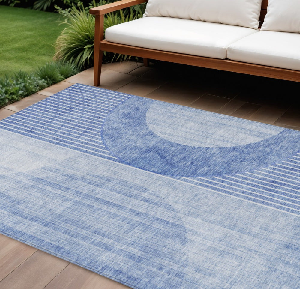 HomeRoots 9' Stylish Denim Blue and Sky Blue Geometric Area Rug for Indoor & Outdoor Spaces - Durable & Washable 9' X 12' 581177