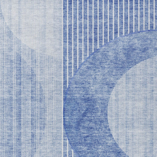 Homeroots 3' Stylish Denim Blue & Sky Blue Geometric Washable Indoor Outdoor Area Rug For Versatile Spaces 9' X 12' Polyester 581177