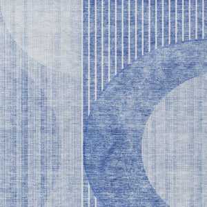 Homeroots 3' Stylish Denim Blue & Sky Blue Geometric Washable Indoor Outdoor Area Rug For Versatile Spaces 10' X 14' Polyester 581178