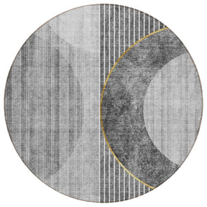 HomeRoots 5' Charcoal Gray and Silver Geometric Area Rug - Stylish, Washable Indoor/Outdoor Solution for Any Space 8' Round 581181