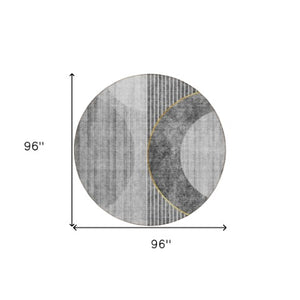 Homeroots 3' Stylish Denim Blue & Sky Blue Geometric Washable Indoor Outdoor Area Rug For Versatile Spaces 8' Round Polyester 581181