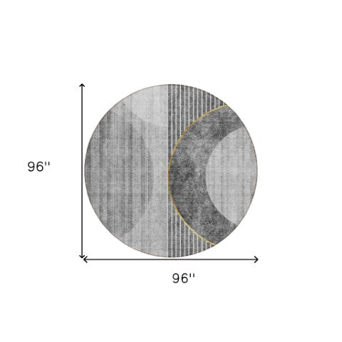 Homeroots 3' Stylish Denim Blue & Sky Blue Geometric Washable Indoor Outdoor Area Rug For Versatile Spaces 8' Round Polyester 581181