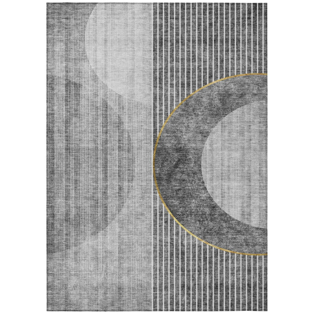 HomeRoots 9' Charcoal Gray and Silver Geometric Area Rug - Stylish Washable Design for Indoor and Outdoor Use 9' X 12' 581183
