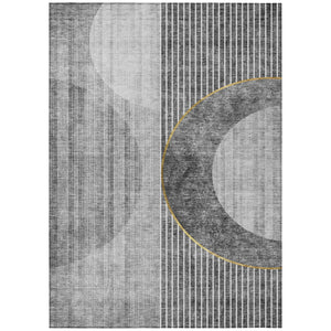 HomeRoots 9' Charcoal Gray and Silver Geometric Area Rug - Stylish Washable Design for Indoor and Outdoor Use 9' X 12' 581183