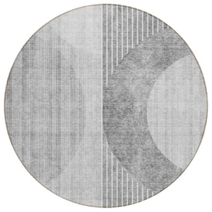 HomeRoots 5' Modern Geometric Area Rug in Gray Silver Charcoal - Washable Indoor Outdoor Durable Design 8' Round 581187
