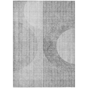 HomeRoots 9' Modern Geometric Area Rug in Gray and Charcoal – Washable, Durable Design for Indoor/Outdoor Use 9' X 12' 581189