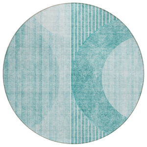 HomeRoots 5' Teal Blue and Aqua Geometric Area Rug - Durable, Washable, Stylish for Indoor and Outdoor Spaces 8' Round 581193