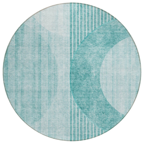 HomeRoots 5' Teal Blue and Aqua Geometric Area Rug - Durable, Washable, Stylish for Indoor and Outdoor Spaces 8' Round 581193