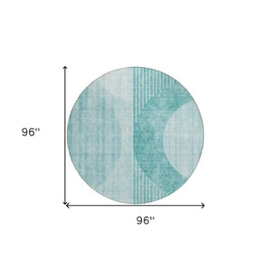 Homeroots 3' Stylish Denim Blue & Sky Blue Geometric Washable Indoor Outdoor Area Rug For Versatile Spaces 8' Round Polyester 581193