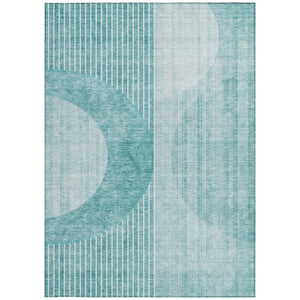 Homeroots 3' Stylish Denim Blue & Sky Blue Geometric Washable Indoor Outdoor Area Rug For Versatile Spaces 9' X 12' Polyester 581195