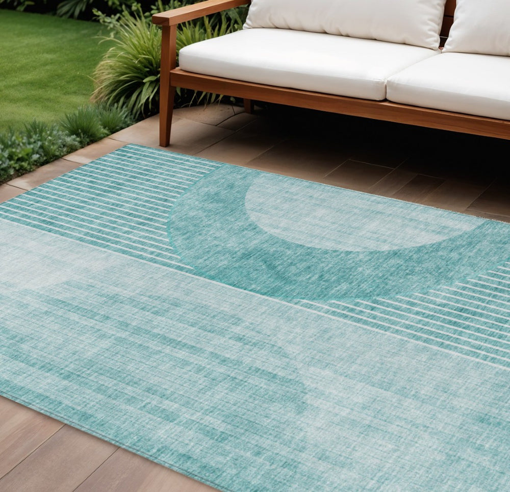 HomeRoots 9' Teal Blue and Aqua Geometric Area Rug – Stylish, Washable, Durable for Indoor and Outdoor Spaces 9' X 12' 581195