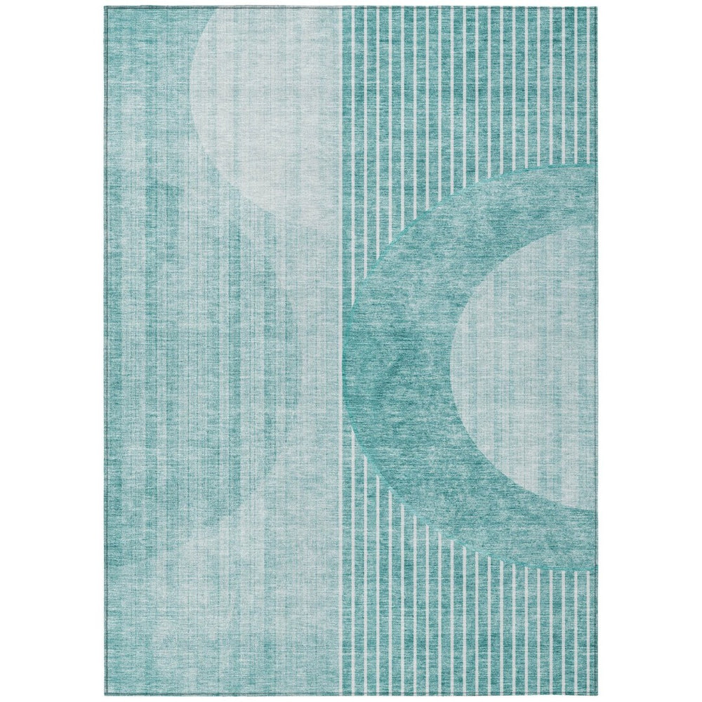 HomeRoots 9' Teal Blue and Aqua Geometric Area Rug – Stylish, Washable, Durable for Indoor and Outdoor Spaces 9' X 12' 581195