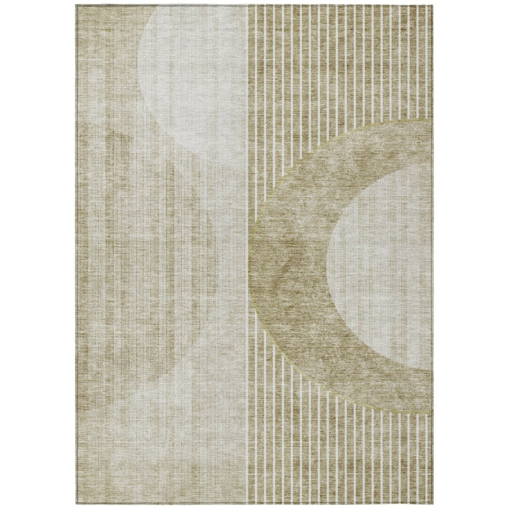 HomeRoots 5' Stylish Taupe Beige Geometric Washable Indoor Outdoor Rug for Effortless Home Elegance 5' X 8' 581198