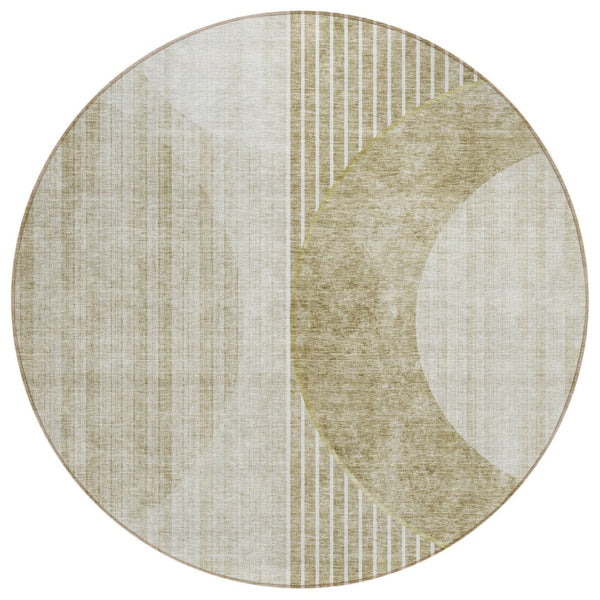 HomeRoots 5' Stylish Taupe Beige Geometric Washable Indoor Outdoor Rug for Effortless Home Elegance 8' Round 581199