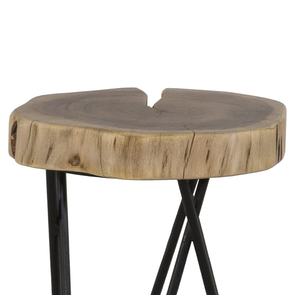 English Elm 12" Acacia Wood Accent Table with Black Hairpin Legs, Rustic End/Side Stool, Compact Décor Appeal B011P198366