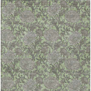 Homeroots 3' Artichoke Green And Gray Floral Washable Area Rug For Indoor And Outdoor Spaces, Durable Design 5' X 8' Polyester 581210
