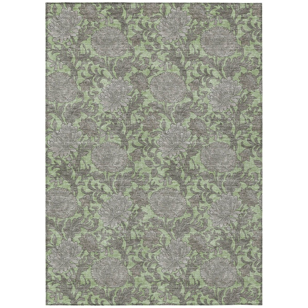 HomeRoots 5' Elegant Floral Area Rug in Artichoke Green, Gray, and Taupe for Indoor and Outdoor Spaces 5' X 8' 581210
