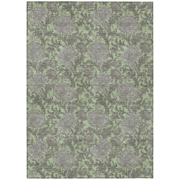 HomeRoots 5' Elegant Floral Area Rug in Artichoke Green, Gray, and Taupe for Indoor and Outdoor Spaces 5' X 8' 581210