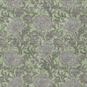 Homeroots 3' Artichoke Green And Gray Floral Washable Area Rug For Indoor And Outdoor Spaces, Durable Design 5' X 8' Polyester 581210