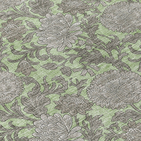 Homeroots 3' Artichoke Green And Gray Floral Washable Area Rug For Indoor And Outdoor Spaces, Durable Design 8' Round Polyester 581211