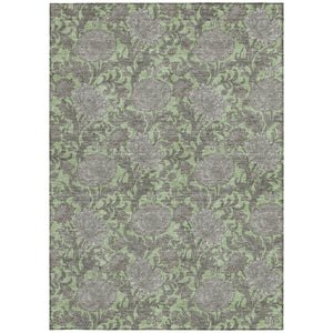 Homeroots 3' Artichoke Green And Gray Floral Washable Area Rug For Indoor And Outdoor Spaces, Durable Design 8' X 10' Polyester 581212