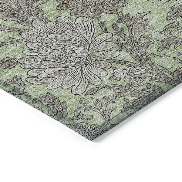 Homeroots 3' Artichoke Green And Gray Floral Washable Area Rug For Indoor And Outdoor Spaces, Durable Design 8' X 10' Polyester 581212