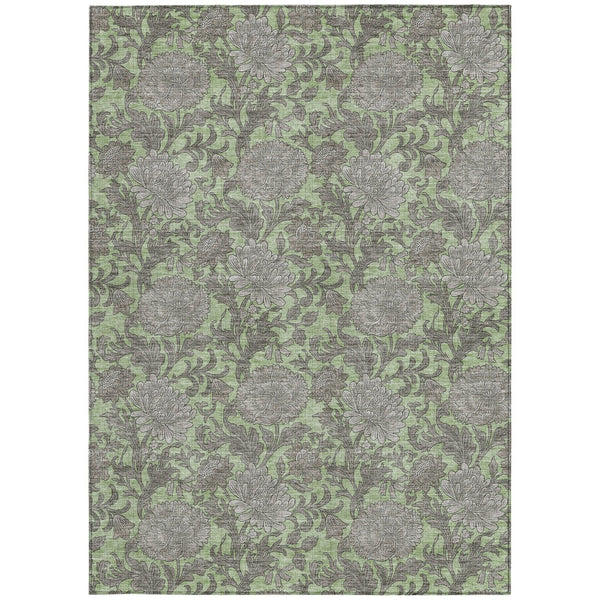 Homeroots 3' Artichoke Green And Gray Floral Washable Area Rug For Indoor And Outdoor Spaces, Durable Design 9' X 12' Polyester 581213