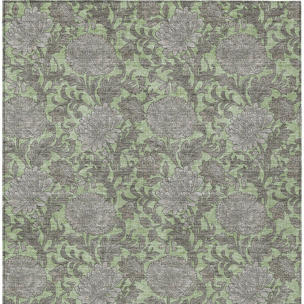 Homeroots 3' Artichoke Green And Gray Floral Washable Area Rug For Indoor And Outdoor Spaces, Durable Design 10' X 14' Polyester 581214