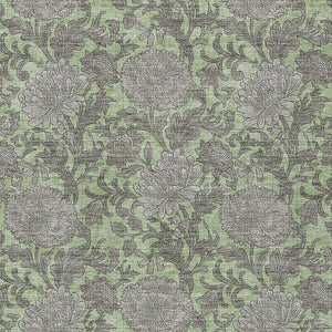 Homeroots 3' Artichoke Green And Gray Floral Washable Area Rug For Indoor And Outdoor Spaces, Durable Design 10' X 14' Polyester 581214