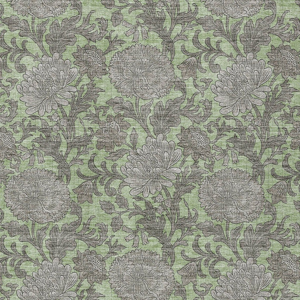 Homeroots 3' Artichoke Green And Gray Floral Washable Area Rug For Indoor And Outdoor Spaces, Durable Design 10' X 14' Polyester 581214