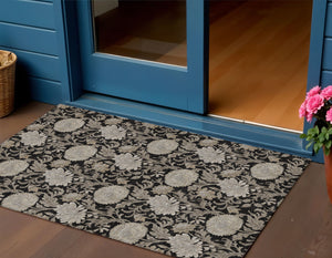 Homeroots 3' Artichoke Green And Gray Floral Washable Area Rug For Indoor And Outdoor Spaces, Durable Design 3' X 5' Polyester 581215