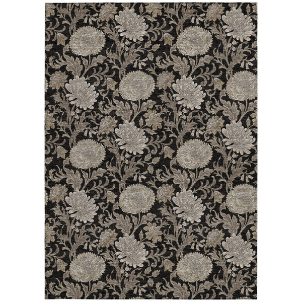Homeroots 3' Artichoke Green And Gray Floral Washable Area Rug For Indoor And Outdoor Spaces, Durable Design 3' X 5' Polyester 581215