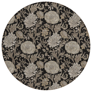 HomeRoots 5' Floral Washable Area Rug in Black, Taupe & Beige – Durable Indoor/Outdoor Design for Any Space 8' Round 581217