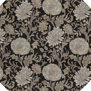 Homeroots 3' Artichoke Green And Gray Floral Washable Area Rug For Indoor And Outdoor Spaces, Durable Design 8' Round Polyester 581217
