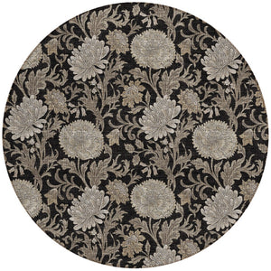 Homeroots 3' Artichoke Green And Gray Floral Washable Area Rug For Indoor And Outdoor Spaces, Durable Design 8' Round Polyester 581217