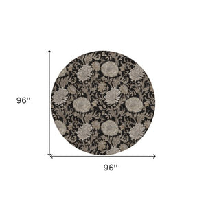 Homeroots 3' Artichoke Green And Gray Floral Washable Area Rug For Indoor And Outdoor Spaces, Durable Design 8' Round Polyester 581217