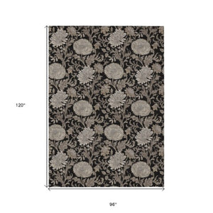 Homeroots 3' Artichoke Green And Gray Floral Washable Area Rug For Indoor And Outdoor Spaces, Durable Design 8' X 10' Polyester 581218