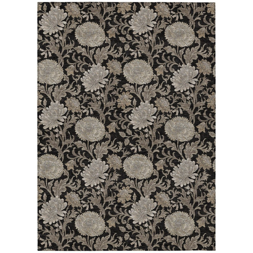 HomeRoots 5' Floral Washable Area Rug in Black, Taupe & Beige – Durable Indoor/Outdoor Design for Any Space 8' X 10' 581218