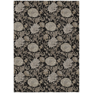 HomeRoots 5' Floral Washable Area Rug in Black, Taupe & Beige – Durable Indoor/Outdoor Design for Any Space 8' X 10' 581218